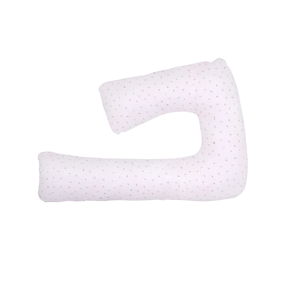 Roze jastuk za trudnice u obliku upitnika koji pruža podršku stomaku, leđima i nogama tokom spavanja