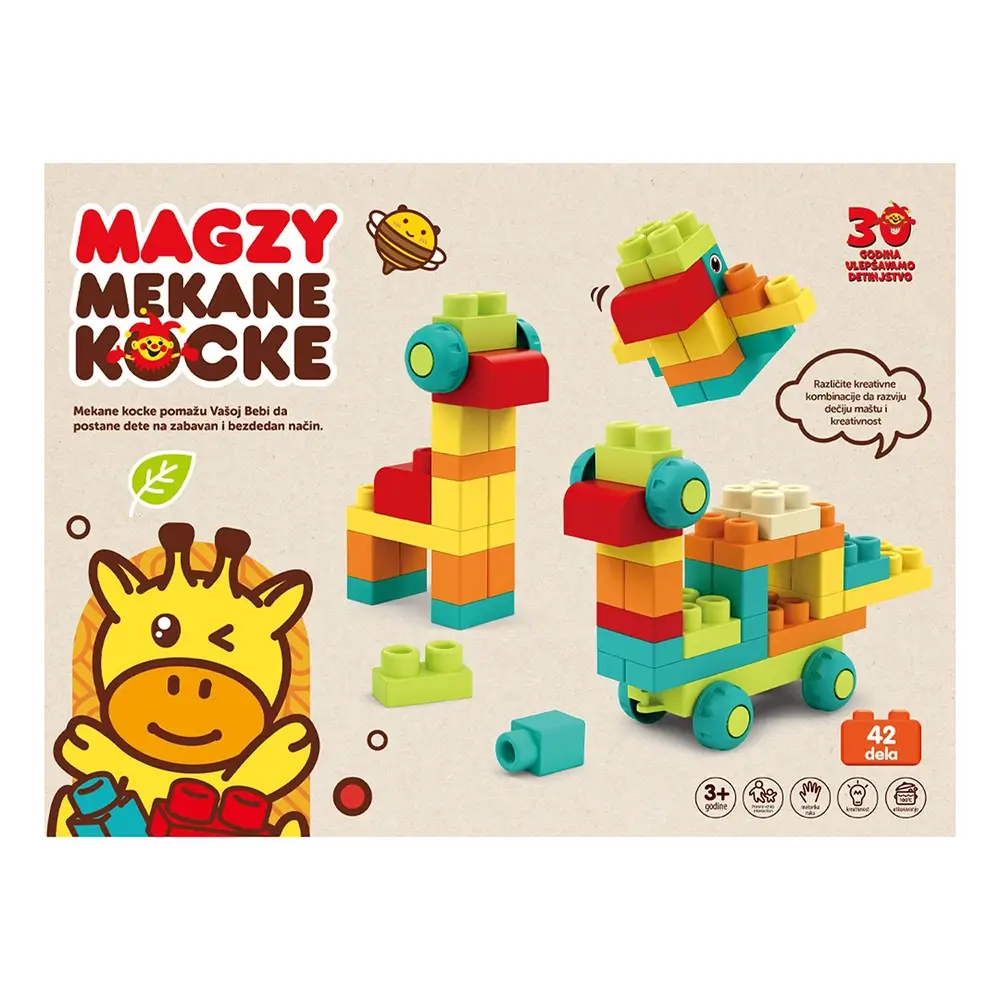 Magzy Mekane konstruktor kocke za decu 42 kom kocke za decu stariju od tri godine. Pravljenje oblika životinja od kocki po tačnom uputstvu