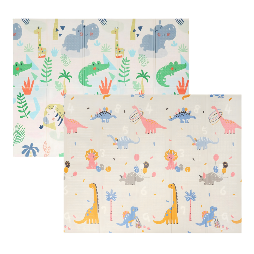 Podloga za igru XPE pena Dino & Safari 180x200 cm – sklopiva i dvostrana