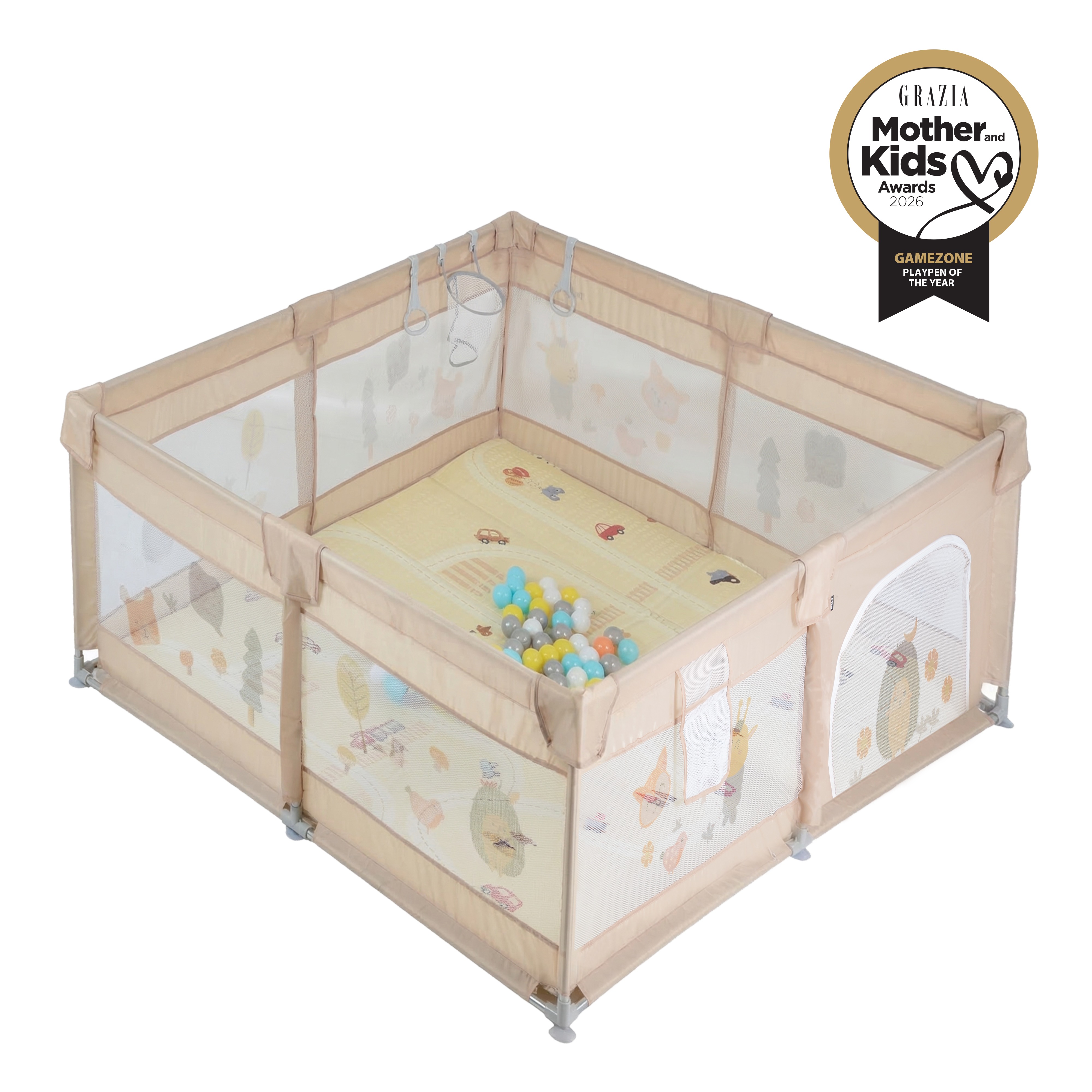 Moni GameZone ogradica za igru 120x120 | Podloga, loptice i koš za bebe